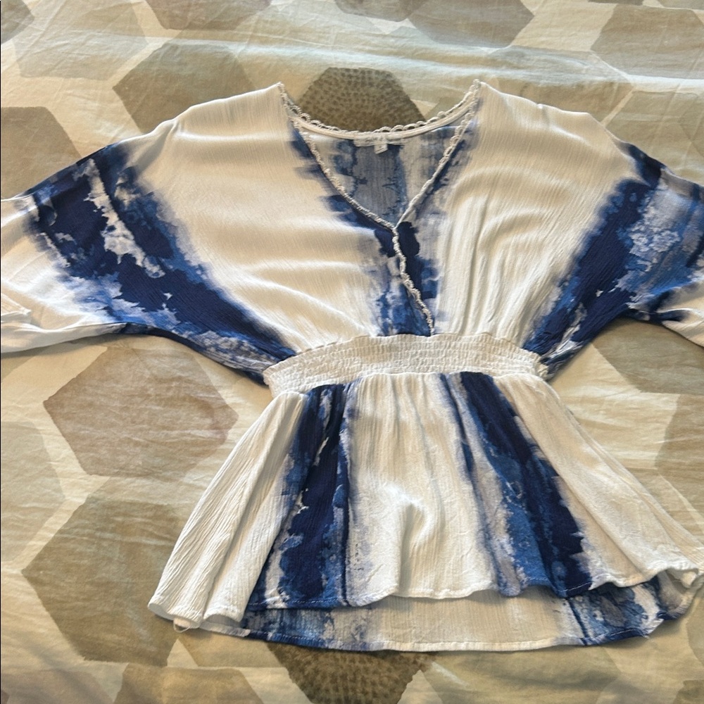 Blue and White Women's Top